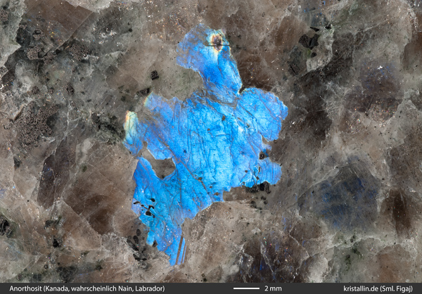 Schiller in Anorthosit, blue shiller in anorthosite from Canada