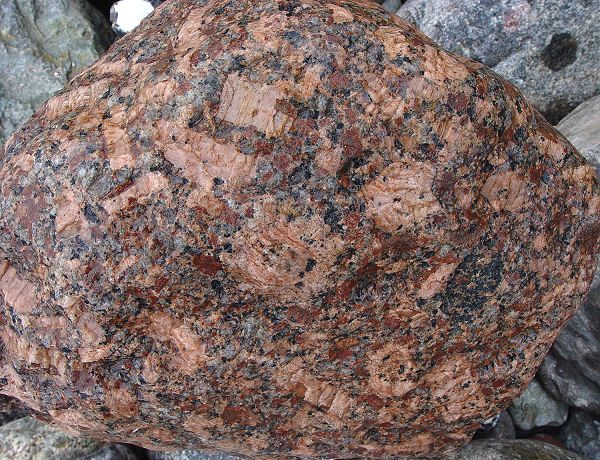 K&ouml;kar-Rapakiw als Geschiebe auf R&uuml;gen.